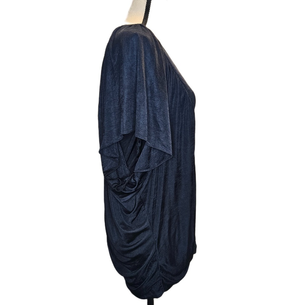 BCBGMaxAzira Size Small V-Neck Navy Drapey‎ Silky Dolman Sleeve Blouse - Picture 6 of 6